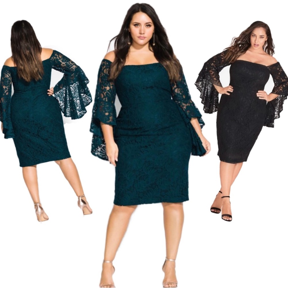 City Chic Dress Mystic Lace BLACK Bell Sleeves Size XL/22 New With Tag